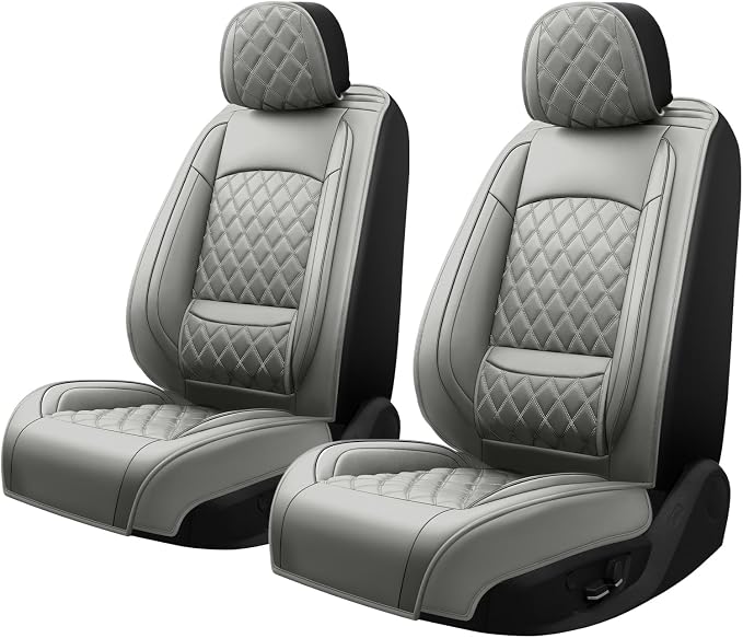 Car Seat Covers Compatible with Hyundai Elantra 2017-2025 2026 - Waterproof & Breathable Luxury Leather All-Weather Seat Cushions Protectors,Airbag Compatible,Only 2 Front seat Covers (Gray)