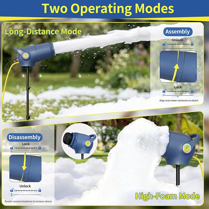 Party Foam Cannon, Foam Machine for Party, 3 Modes Detachable Front Barrel Adjustable Wind Speed, Foam Making Machine for Garden Backyard Pool Indoor