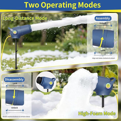 Party Foam Cannon, Foam Machine for Party, 3 Modes Detachable Front Barrel Adjustable Wind Speed, Foam Making Machine for Garden Backyard Pool Indoor