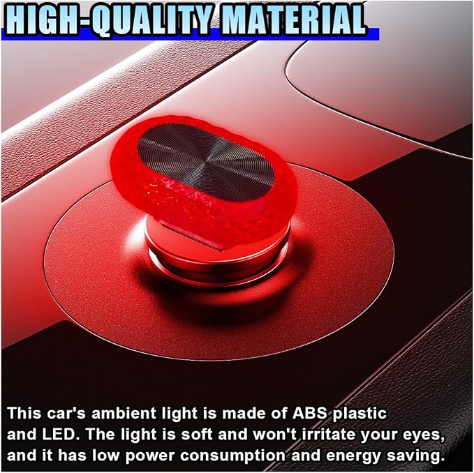 2PCS USB LED Car Interior Night Light, Crystal Mini Decoration Neno Ambient Light Car Interior Atmosphere Lamp, Plug-in USB Interface Auto Trunk Ambient Lighting Kit Universal for Cars (Red)