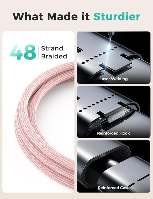 Travel Essentials,3 in 2 USB C Cable for Apple Watch Charger,iPhone Charger,Multi Charging Cable,Cruise Vacation Camping Essentials,Portable for iWatch Series 11-2/Ultra/SE & iPhone 17-12,Car,Pink