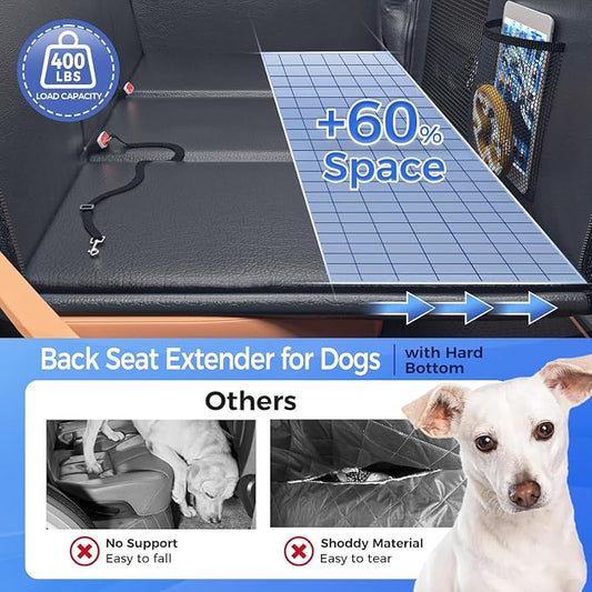 HOB4U Back Seat Extender for Dogs, Hard Bottom Dog Car Seat Cover for Truck Back Seat, Upgraded PU Leather Dog Hammock for Car, Waterproof, Anti Scratch, Larger Space,（Holds 400lbs）