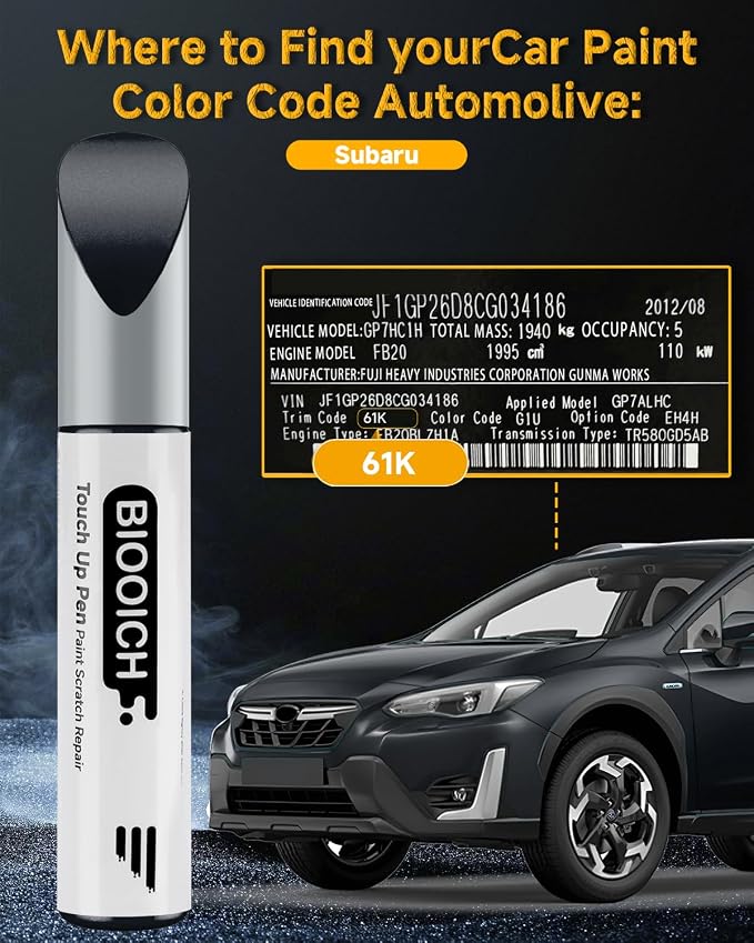 Touch Up Paint Pen Exact Color Match Car Chip and Scratch Repair (for Subaru, Dark Gray Metallic(61K))
