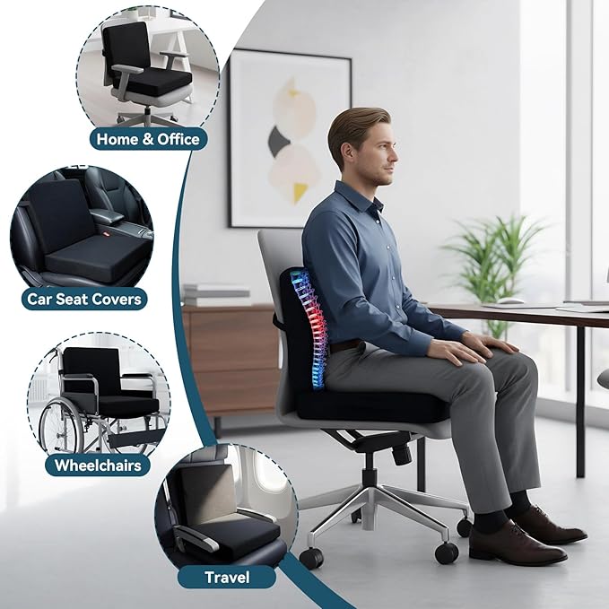 Thick Booster Car Seat with Back, Seat Cushion for Tailbone Pain Relief, Portable Breathable Mesh Fabric, for Office Chair Cushion, Adult Car Seat, Wheelchair (Black)