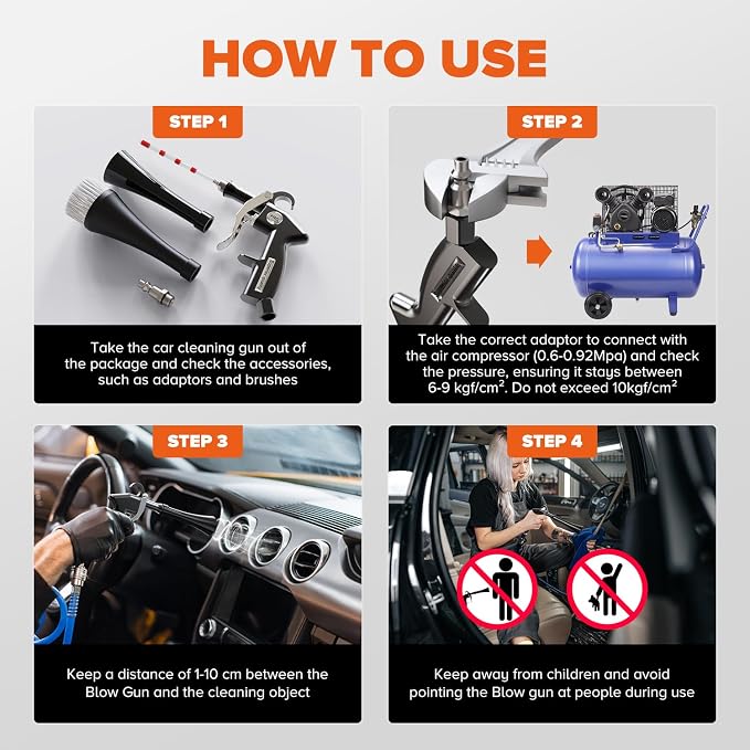 Tornado Car Cleaning Gun Interior Dryer Air Blow Gun, Automotive Tool Car Detailing Supplies High Pressure Air Gun, Car Detailing Cleaner Kit for Car Quickly Blasts Dirt and Dust Works with Air Silver