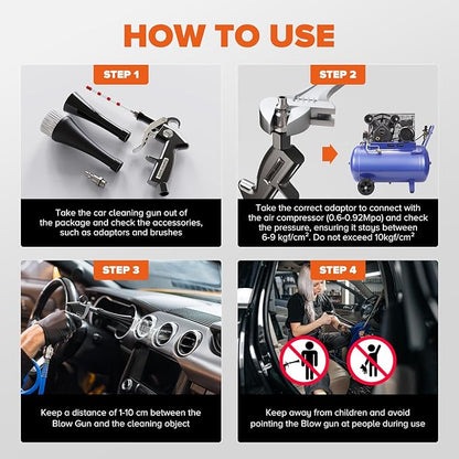 Tornado Car Cleaning Gun Interior Dryer Air Blow Gun, Automotive Tool Car Detailing Supplies High Pressure Air Gun, Car Detailing Cleaner Kit for Car Quickly Blasts Dirt and Dust Works with Air