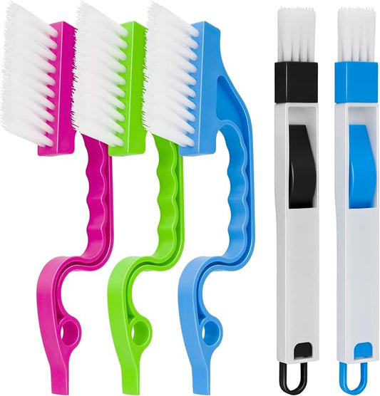 Window Track & Gap Cleaning Brush Set, 5 Pack Crevice and Groove Cleaner with 2 in 1 Brush and Mini Dustpan for Door Gaps, Blinds, Sliding Tracks and Kitchen Corners