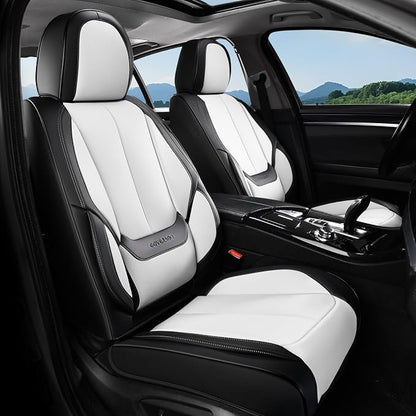 Coverado Seat Covers, Car Seat Covers Front Seats, Leather Seat Covers for Cars, Car Seat Protector Waterproof, Black Car Seat Cushion, Front Carseat Cover Universal Fit for Most Cars White