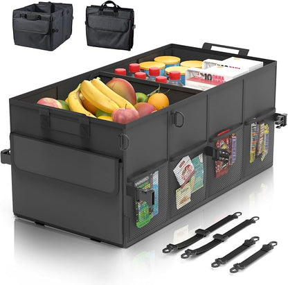 Car Trunk Organizer for SUV 60L Backseat Car Organizer Back Seat Large Storage Trunk Compartment Collapsible Car Caddy Heavy Duty Truck Storage Bin w/6 Pockets Adjustable Straps Cargo Van Jeep Sedan