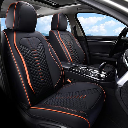 Coverado Automotive Seat Covers, Car Seat Covers Front Seats, Nappa Leather Black Orange Car Seat Cover, Waterproof Seat Cushion, 2 Pack Front Seat Covers Driver Seat Protector Fit for Most Cars SUV