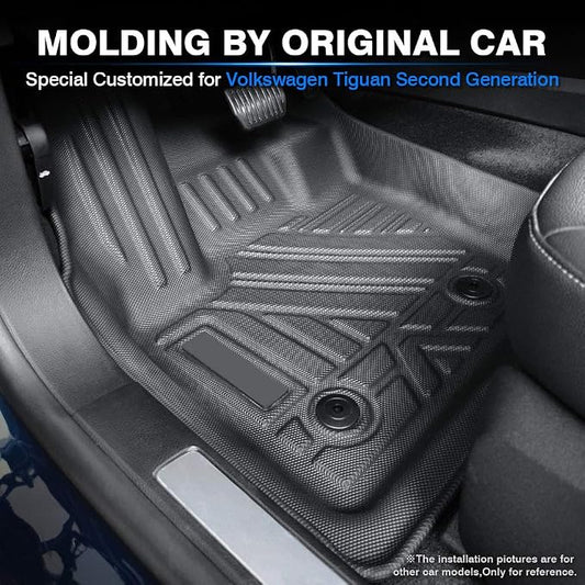 KUST All Weather Floor Mats for 2018-2024 Volkswagen Tiguan, Custom Fit Floor Liners for VW Tiguan Accessories 1st & 2nd Row High Edge Non-Slip
