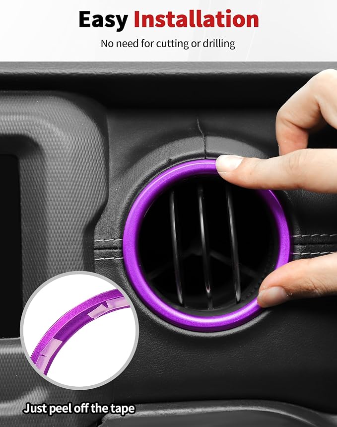 JWWY JL AC Air Vent Trim Rings & Dashboard Headlight Switch Decor Switch Knob Cover Kit Fit for 2018-2023 Jeep Wrangler JL JLU Interior Accessories, Aluminum Alloy 8PCS Purple