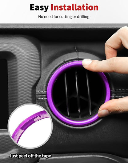 JWWY JL AC Air Vent Trim Rings & Dashboard Headlight Switch Decor Switch Knob Cover Kit Fit for 2018-2023 Jeep Wrangler JL JLU Interior Accessories, Aluminum Alloy 8PCS Purple