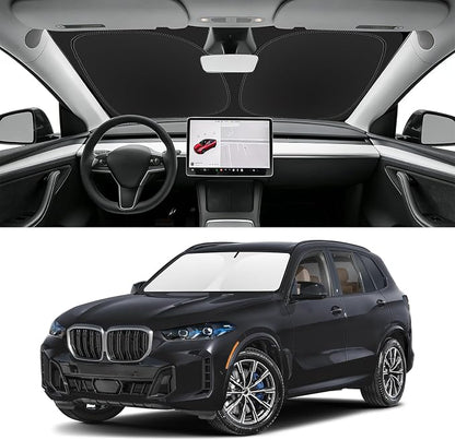 Custom Fit Windshield Sun Shade for BMW X5 2019-2026, Blocks UV & Heat, Front Window Sunshade Accessorie, Easy Fold & Store Keep Your Car Cooler