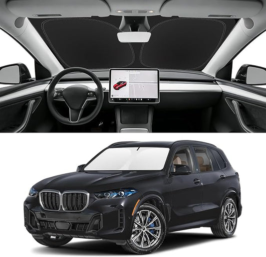 Custom Fit Windshield Sun Shade for BMW X5 2019-2026, Blocks UV & Heat, Front Window Sunshade Accessorie, Easy Fold & Store Keep Your Car Cooler