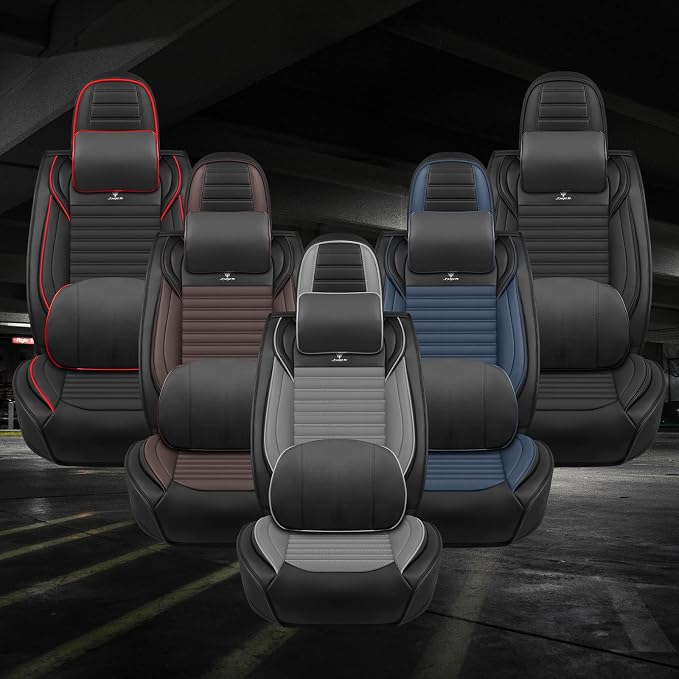 Seat Covers Full Set Fit for Nissan Rogue 2015-2026, Breathable and Comfortable Leather Car Seat Cover, Deluxe Waterproof Cushion Cover Auto Interior Accessories (Black Gray)