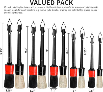 Detailing Brush Set - 10 Pcs Detail Brushes Car Detailing, Auto Boar Hair Car Detailing Kit for Cleaning Interior Exterior - Vehicles Wheels Leather Engine Dashboard