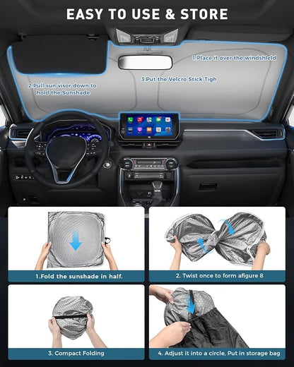 helloleiboo Graphene Car Windshield Sun Shade Car Sun Shade for Windshield with Heat Absorption Coating Foldable Design with UV Protection to Keep Your Car Interior Cooler Silver (Medium-59 × 30 in)