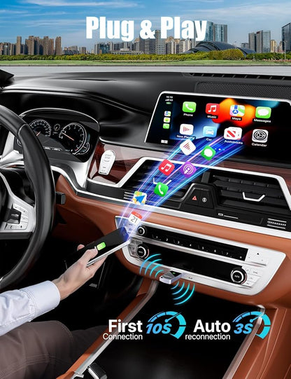 Wireless CarPlay Adapter for iPhone - Wired to Wireless CarPlay Converter, Stable & No-Lag, Dual USB-A/USB-C Ports, Compatible with iPhone 6+ & 2015+ Year Vehicles with OEM CarPlay