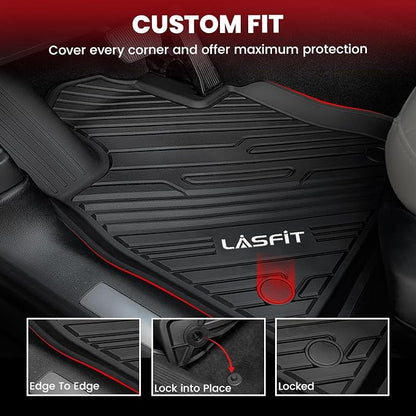 LASFIT Floor Mats for Ford Explorer 2020-2021 6 Passenger TPE Custom Fit All Weather Protector Anti-Slip Floor Liners, 2021 2020 Explorer 6 Seats Accessories, 1st 2nd & 3rd Row, 4pcs Black