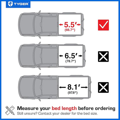 Tyger Auto T2 Low Profile Soft Roll-up Truck Bed Tonneau Cover Compatible with 2022-2026 Toyota Tundra | 5.5' (67") Bed | TG-BC2T6062