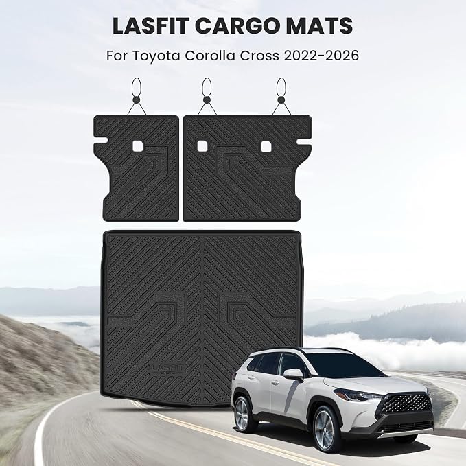 LASFIT Cargo Mat with Backrest Mat for Toyota Corolla Cross Hybrid 2026 2025 2024 2023 2022, All Weather TPE Custom Fit Trunk Mat Trunk Liner Trunk Tray Cargo Liner Cargo Tray with Seatback Cover