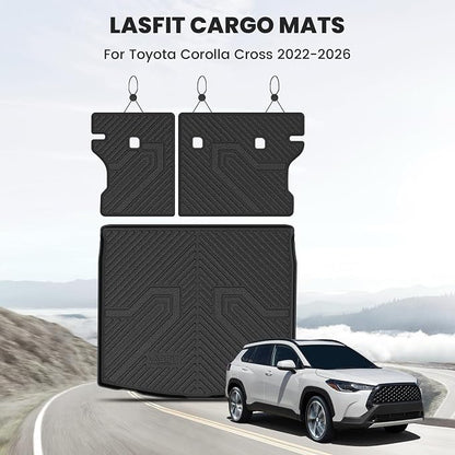 LASFIT Cargo Mat with Backrest Mat for Toyota Corolla Cross Hybrid 2026 2025 2024 2023 2022, All Weather TPE Custom Fit Trunk Mat Trunk Liner Trunk Tray Cargo Liner Cargo Tray with Seatback Cover