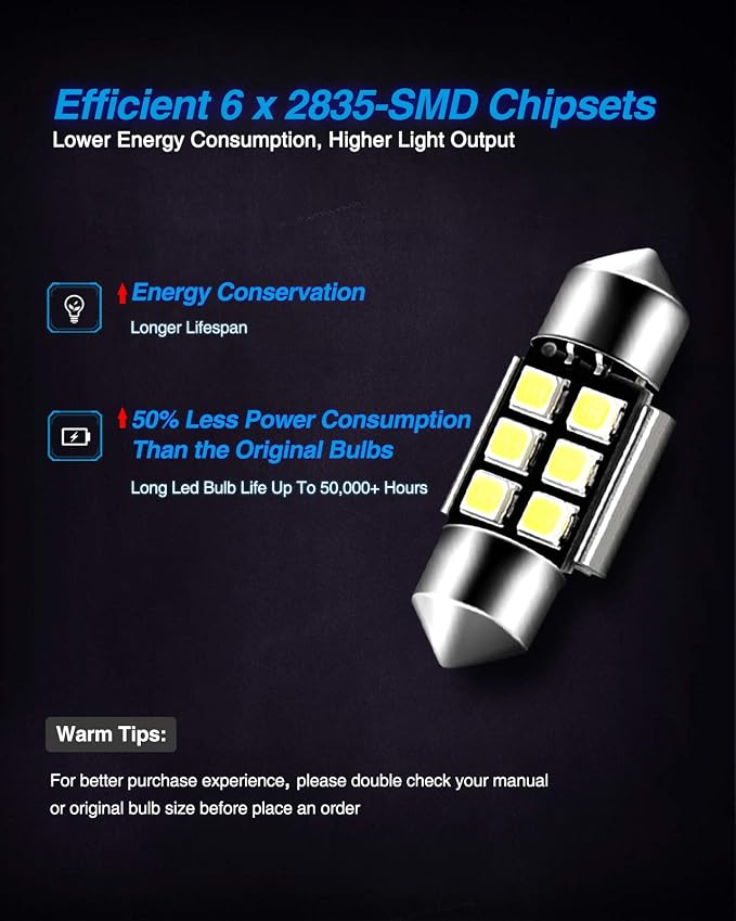 Marsauto DE3175 LED Bulb 31mm Festoon LED Bulbs White 1.2inch Super Bright 300LM 6500K 2835SMD 3175 DE3021 3022 3021 for Car Interior Dome Map License Plate Lights RV Exterior Lighting Pack of 4
