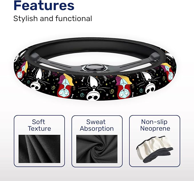 GENANY Nightmare Couple Steering Wheel Cover, Non Slip Polyester Car Wheel Protector for Car SUV Truck, Universal 15 Inch