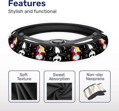 GENANY Nightmare Couple Steering Wheel Cover, Non Slip Polyester Car Wheel Protector for Car SUV Truck, Universal 15 Inch
