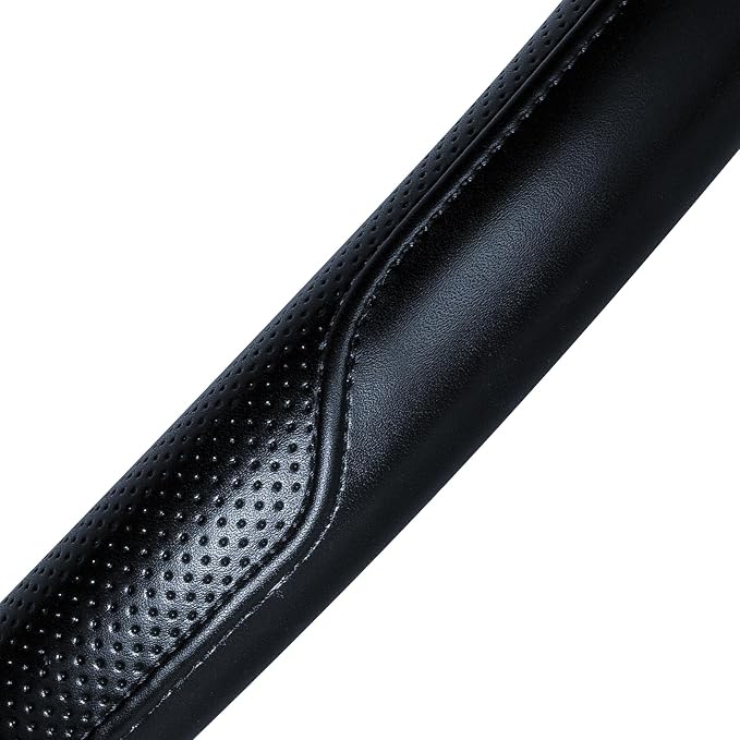 Haokay Heavy Duty Pure Cowhide Steering Wheel Cover, Genuine Leather Steering Cover with 15 Inches Universal Fit