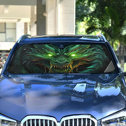 Windshield Sun Shade Green Dragon Front Window Block UV Shades Visor Reflective Retractable for Car SUV Trucks