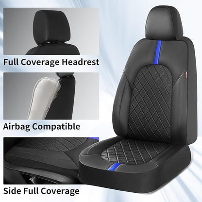 Coverado Full Set Car Seat Covers, Waterproof Front Seats Back Seat Cover, Leather Seat Covers Non-Slip Seat Protectors Universal Fit for Most Cars (Black-Blue)