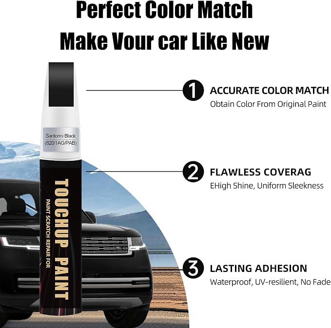 Santorini Black(820/1AG/PAB) Car Paint Touch Up Pen Compatible with Landrover, 2-In-1 Color Accurate Touch Up Car Scratch Repair Paint Match Landrover Series Automotive Scratch Remover for Nicks & Chips Repair
