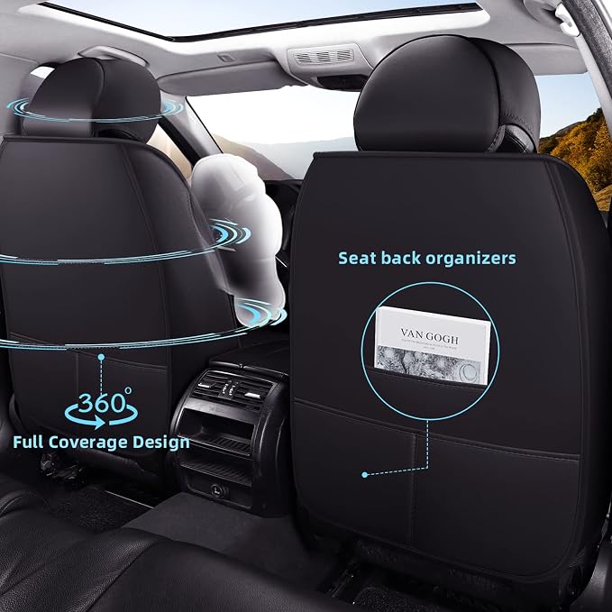 FREESOO Car Seat Covers Front Only 2pcs, Leather Driver Seat Cover Protector Airbag Compatible Universal Fit for Sedan SUV Pick-up Truck Van (Black 8-2PCS)