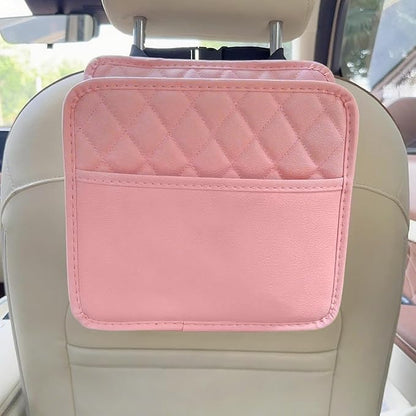 Car Seat Back Organizer, PU Leather Vehicle Backseat Hanging Storage Pocket, Multipurpose Auto Travel Essentials Accessories for Kids & Adults, Universal for Most Cars (Pink)