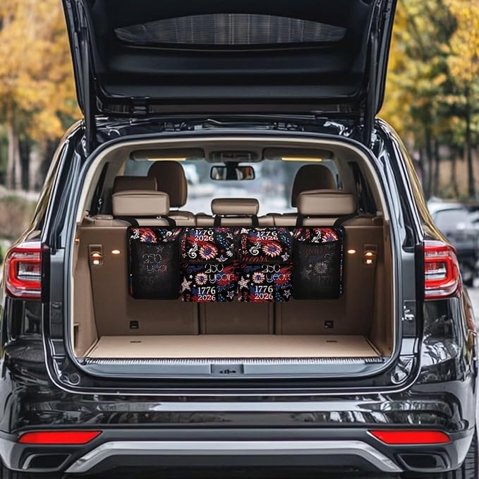 250 Years Trunk Storage Organizer Waterproof Collapsible Car Storage Bag with 4 Pockets Large Capacity Backseat Trunk Organizer Universal Fit for Cars SUV Sedans