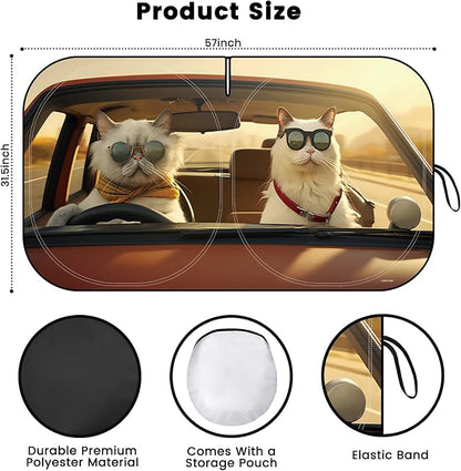 Windshield Sun Shade, Car Sun Shade Windshield, Reflector Sunshade Offers Ultimate Protection for Car Interior, Reflective Polyester Blocks Heat for Sedans, Mini SUVs, Hatchbacks - 57 x 31.5 inches