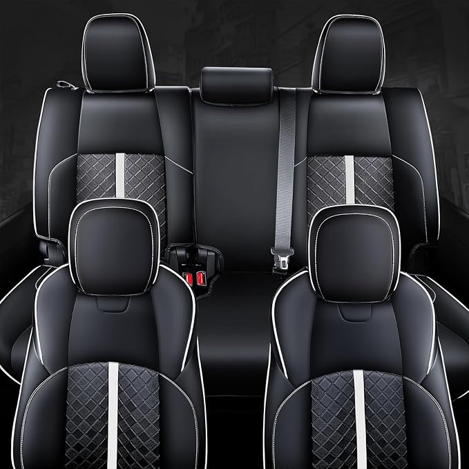 Carlimeki Leather Seat Covers Custom Fit for Tacoma Gen 4th (2024-2026) Double Cab, for SR, SR5, TRD PreRunner, TRD Sport, TRD Off-Road, Limited, Trailhunter - Armrest Covers Included - Fully Covered