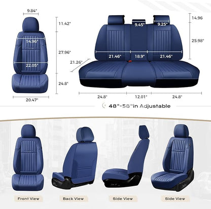 Coverado Car Seat Covers Full Set, Seat Covers for Cars, Car Seat Cover, Car Seat Protector, Leather Car Seat Cushion, Waterproof Car Seat Covers Front Seats and Back Fit for Most Cars(Blue)