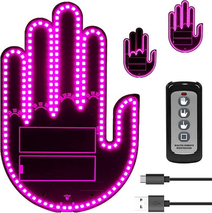 DIBMS Car Gesture Decorative Lights, Ambient Lighting, Rechargeable LED Gesture Lights for Car Road Rage LED Signs Calm Road Rage, Remote Control Triple Mode Fun Finger Lights (Pink)