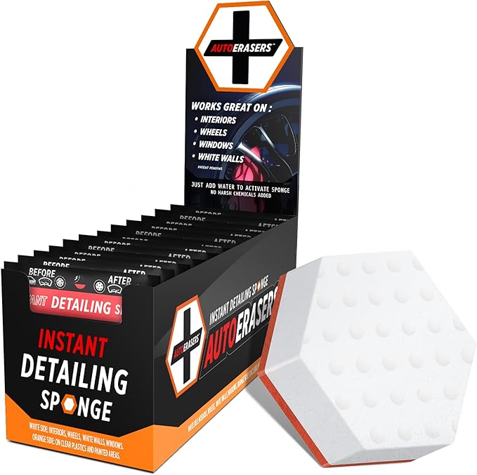 AutoERASERS™ Instant Detailing Car Bikes Wash Sponge, Non-Scratch Car Cleaning Sponge, Dual-Sided Auto Cleaning Sponges Pre-Moistened and Portable for On-The-Go Use, Pack of 12