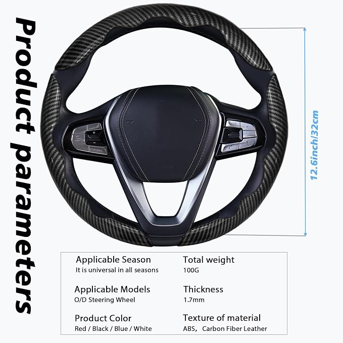 WOCOCN 3pcs Car Steering Wheel Cover,Anti-Skid Carbon Fiber Steering Wheel Protector for Men Women,Multiple Color Options,Universal for Most Car Interiors Accessories (Bright Black 3PCS)