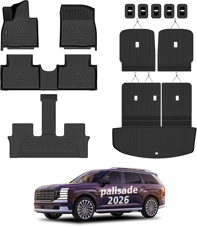 All Weather Car Floor Mats Cargo Liner with Backrest Mat for 2026 Palisade 7 Seater (Only Fit Fuel), TPE Rubber Liners Full Set Automotive Mats for 2026 Palisade Accessories