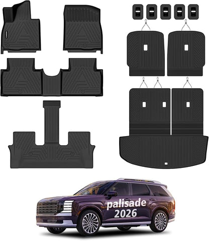 All Weather Car Floor Mats Cargo Liner with Backrest Mat for 2026 Palisade 7 Seater (Only Fit Fuel), TPE Rubber Liners Full Set Automotive Mats for 2026 Palisade Accessories