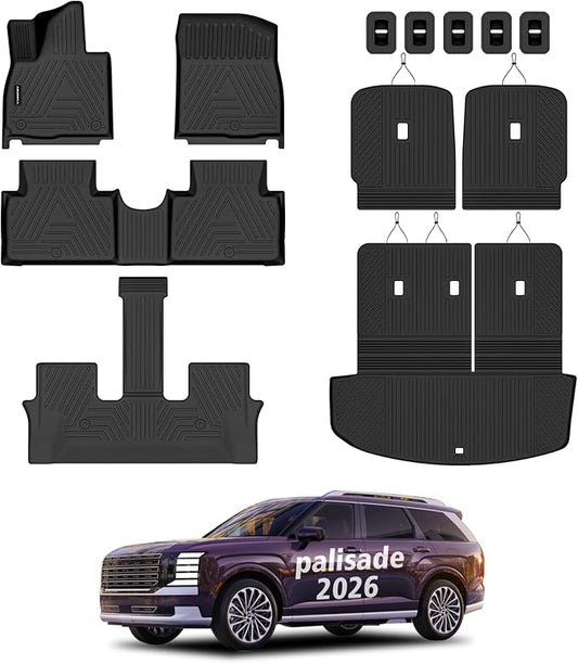 All Weather Car Floor Mats Cargo Liner with Backrest Mat for 2026 Palisade 7 Seater (Only Fit Fuel), TPE Rubber Liners Full Set Automotive Mats for 2026 Palisade Accessories
