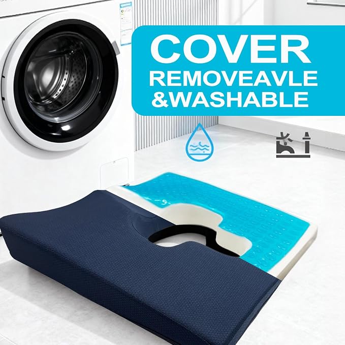 Gel Wheelchair Seat Cushion,Bed Sore Cushions for Butt,hemorrhoid pillow for Chair,Pressure Sore cushion,Memory Foam Butt Pillow,Sciatica,Coccyx,Pressure Ulcer Pain Relief,Washable Cover(Blue)