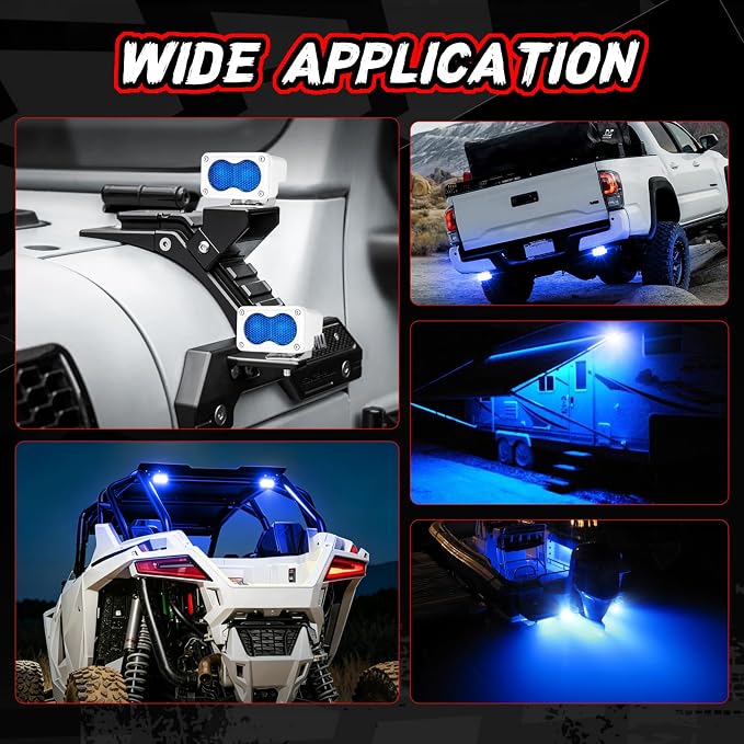 Blue LED Pod Lights 3 Inch 2PCS Auxiliary Backup Rear Light Bar Offroad Fog Driving Light Blue Hunting Fishing Emergency Safety Signal Work Lights for Truck Van UTV Pickup Boat