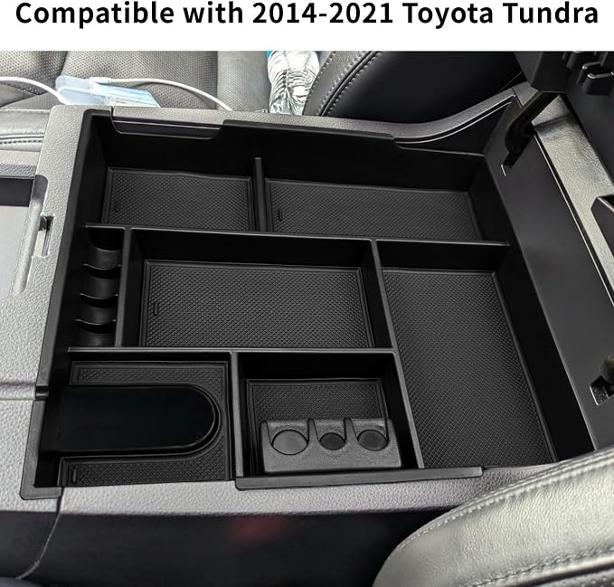 Zxiaochun Center Console Organizer Compatible with Toyota Tundra 2014 2015 2016 2017 2018 2019 2020 2021 Accessories, Insert Plastic Armrest Storage Box Tray with Non-Slip Inserts - Black
