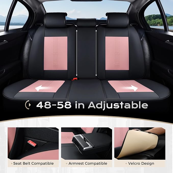 Coverado Car Seat Covers Full Set, Front Seat Covers with Lumbar Support and Back Seat Cover Waterproof Leather Automotive Seat Cover, Universal Car Interior Protectors Cushion for Most Cars